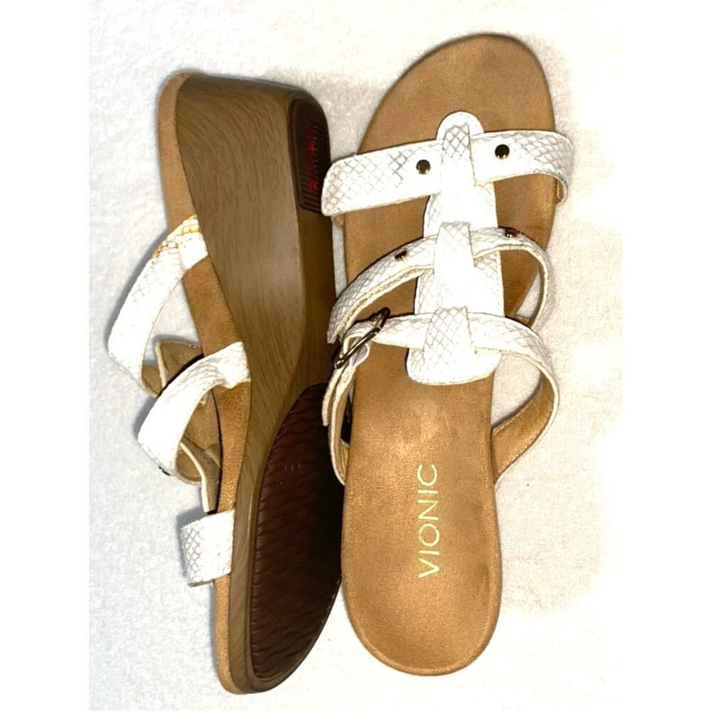VIONIC  Sandals Radia Mini 2” Wedge Comfort Leather Adjustable Straps White 8